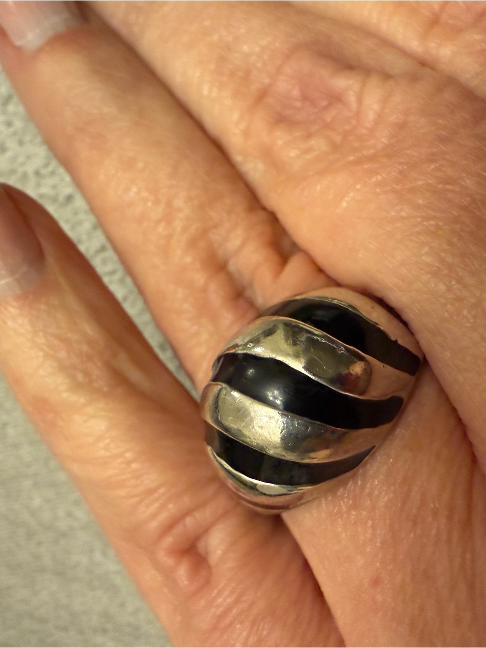 Sterling Silver Black Enamel Dome Ring - Women's Fashion Ring
